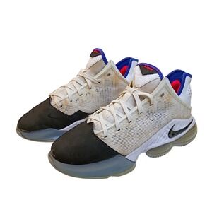 Nike LeBron 19 Low White Black Blue Basketball Shoes DH1270-100 Mens Size 8
